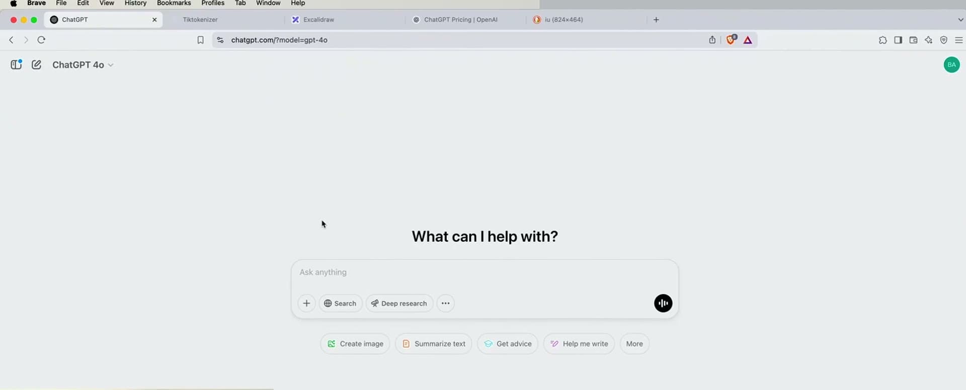 A blank ChatGPT screen reading 'What can I help with?'