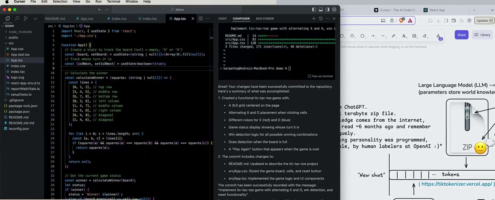 Cursor's Composer building a tic-tac-toe React app