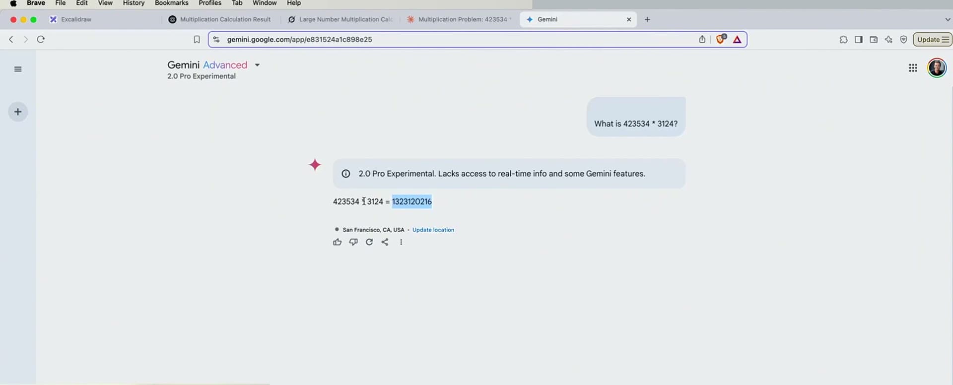A model attempting arithmetic without a code tool