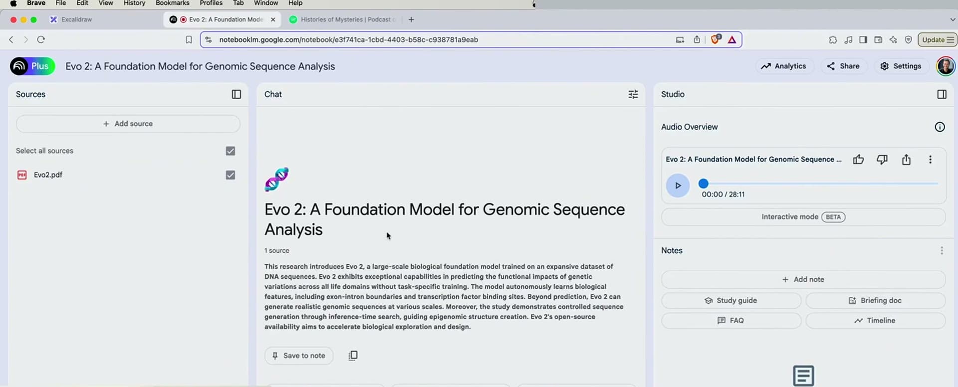NotebookLM generating an Audio Overview of the Evo 2 paper